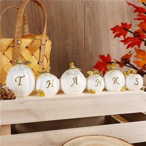 Set of 6 Thanksgiving Pumpkins, Resin Pumpkin, Thanks Tabletop Centerpieces